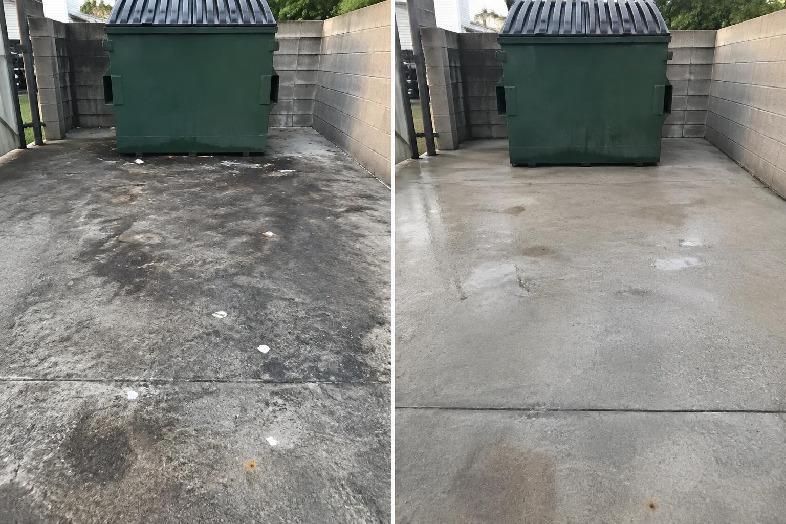 Dumpster pad before and after pressure washing